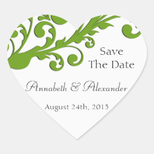 Elegant Green Floral Save The Date Heart Sticker