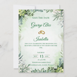 Elegant Green Floral Save the Date Wedding