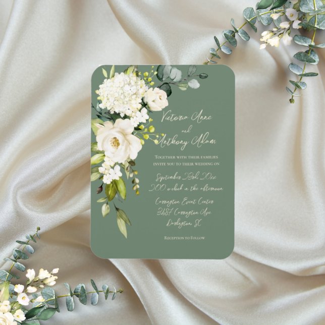 Elegant Green Floral Script Wedding Invitation Magnet (Creator Uploaded)