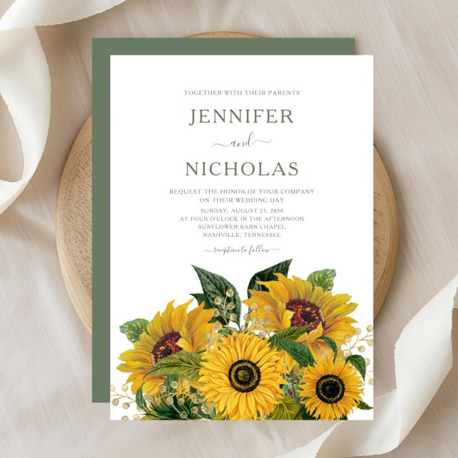 Elegant Green Floral Sunflowers Wedding Invitation (Elegant Green Floral Sunflowers Wedding Invitation)
