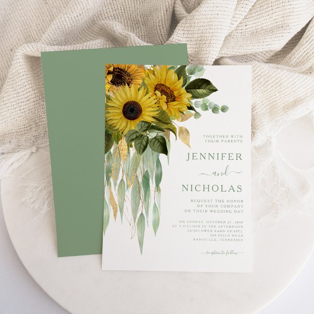 Elegant Green Floral Sunflowers Wedding Invitation (Elegant Green Floral Sunflowers Wedding Invitation)