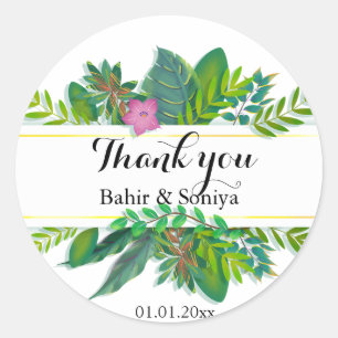 Elegant green Floral Thank You Wedding  Sticker
