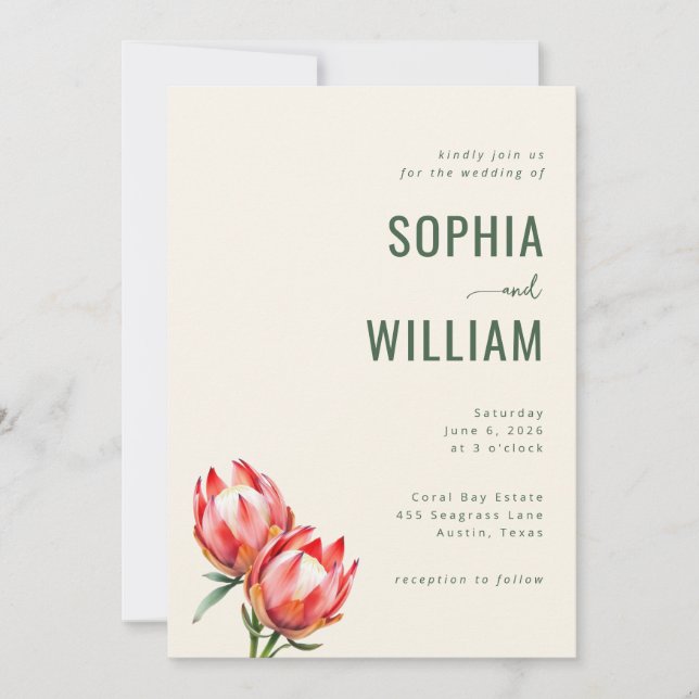 Elegant Green Floral Wedding Invitation (Front)