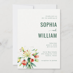 Elegant Green Floral Wedding Invitation