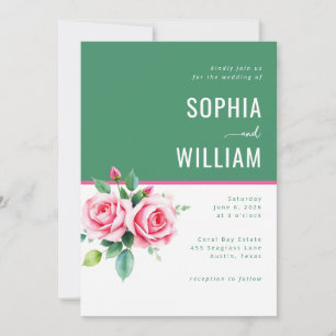 Elegant Green Floral Wedding Invitation