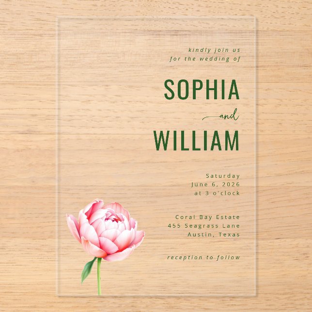 Elegant Green Floral Wedding Invitation (Front)