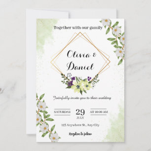 Elegant Green Floral Wedding Invitation