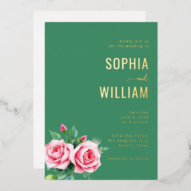 Elegant Green Floral Wedding Invitation (Front/Back)