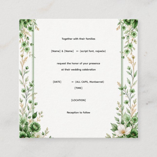 Elegant Green Floral Wedding Invitation Template (Front)