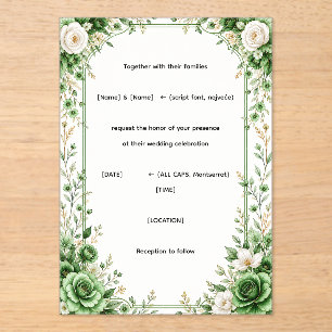 Elegant Green Floral Wedding Invitation Template