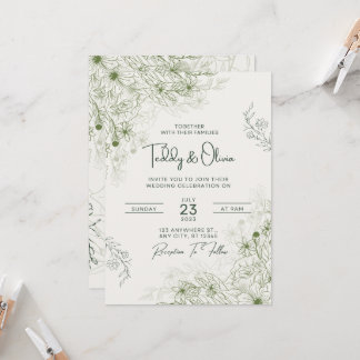 Elegant Green Floral Wedding Invitation Template