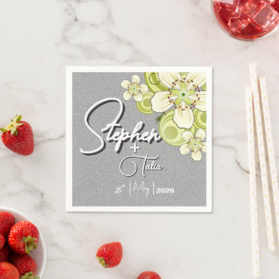 Elegant Green Floral Wedding Napkin