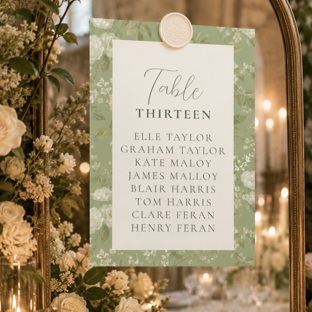 Elegant Green Floral Wedding Seating Chart Table Number (Elegant Green Floral Wedding Seating Chart Table Number)