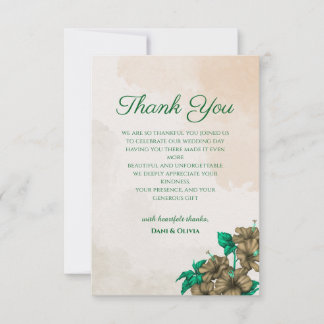 Elegant Green Floral Wedding Thank You Card