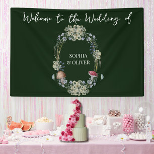 Elegant Green Flower and Mushroom Wreath Wedding Banner