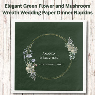 Elegant Green Flower and Mushroom Wreath Wedding Napkin