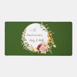 Elegant Green Flower Wreath 25th Wedding Anniv Desk Mat