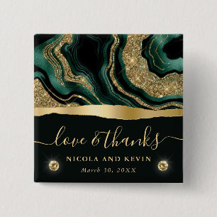 Elegant Green Foil and Gold Glitter Agate Wedding 15 Cm Square Badge