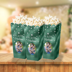 Elegant Green Foil & Diamond Wedding Popcorn Favour Box