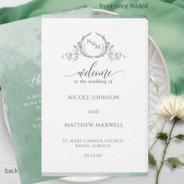 Elegant Green Folded Wedding Ceremony Program (Creator Uploaded)