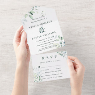 Elegant Green Foliage Ampersand Wedding All In One Invitation