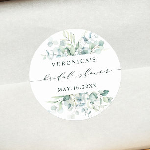 Elegant Green Foliage Bridal Shower  Classic Round Sticker