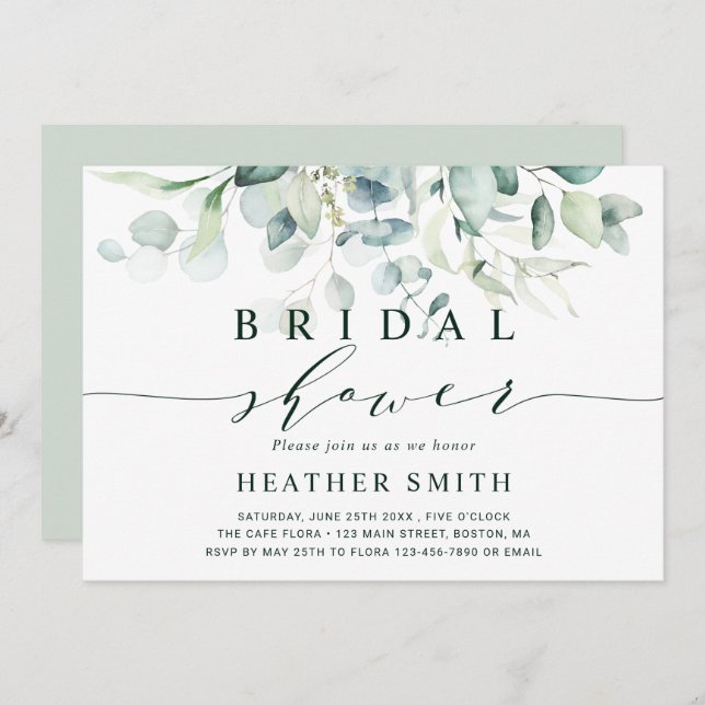Elegant Green Foliage Bridal Shower  Invitation (Front/Back)