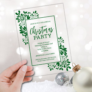 Elegant Green Foliage Christmas Party Acrylic Invitations