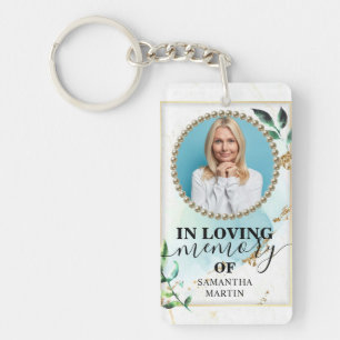 Elegant Green Foliage Memorial Gift Keychain