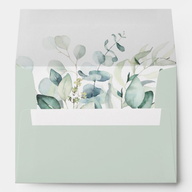 Elegant Green Foliage Pre-Printed Address 5x7 Envelope (Back (Bottom))