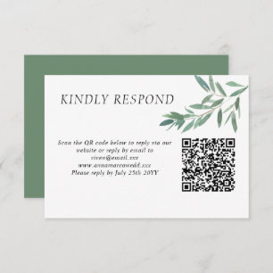 Elegant green Foliage QR Code RSVP Card
