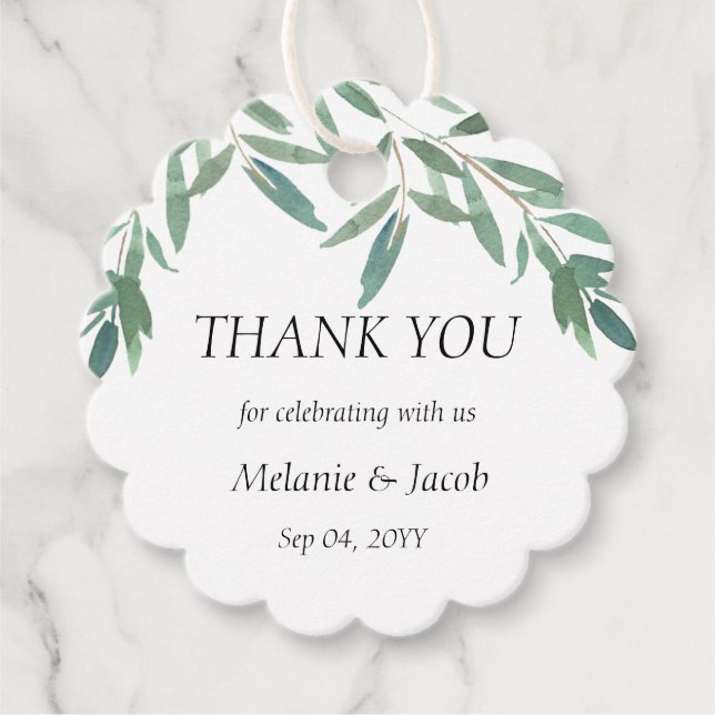 Elegant Green Foliage Round Favour Tags (Front)