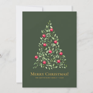 Elegant Green Foliage Tree Merry Christmas Holiday Card