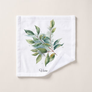 Elegant Green Foliage Watercolor, custom Wash Cloth