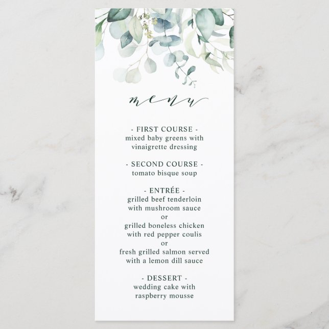 Elegant Green Foliage Wedding Menu (Front)