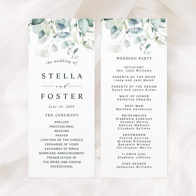 Elegant Green Foliage Wedding Program (Front & Back)