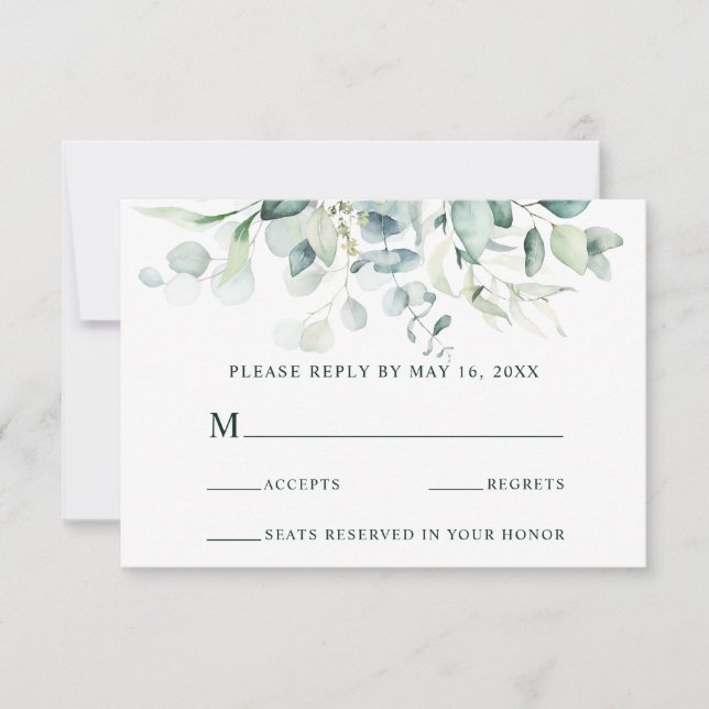 Elegant Green Foliage Wedding RSVP (Front)