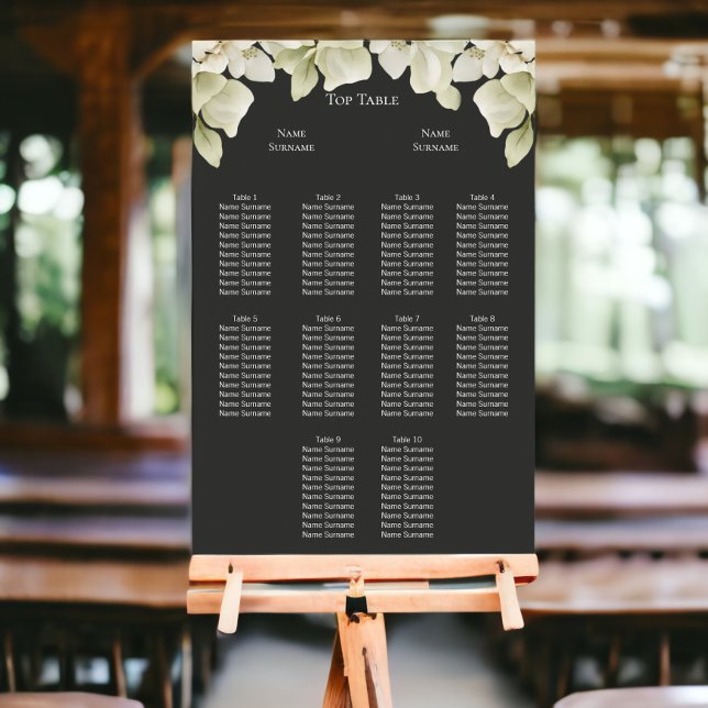 Elegant Green Foliage Wedding Seating Plan Poster (Elegant Green Foliage Wedding Seating Plan Poster from Ricaso - for ten tables plus top table)