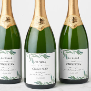 Elegant Green Foliage Wedding Sparkling Wine Label