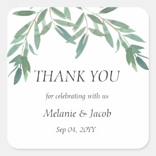 Elegant Green Foliage Wedding Square Sticker