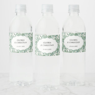 Elegant Green Foliage  Wedding  Water Bottle Label