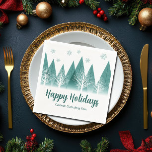 Elegant Green Forest Custom Company Holiday Party Napkin