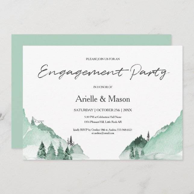 Elegant Green Forest Mountains Engagement Party Invitation (Front/Back)
