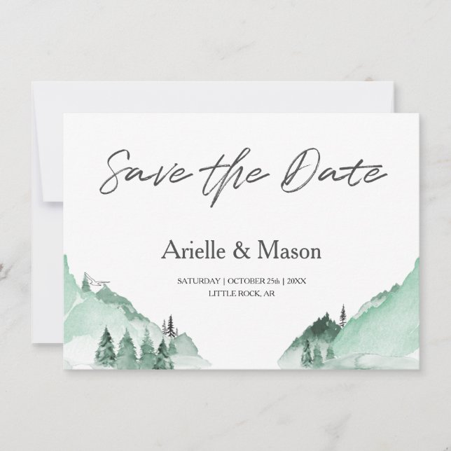 Elegant Green Forest Mountains Save the Date (Front)