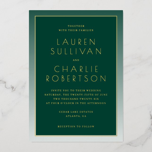 Elegant Green Formal Wedding Invitation (Front)