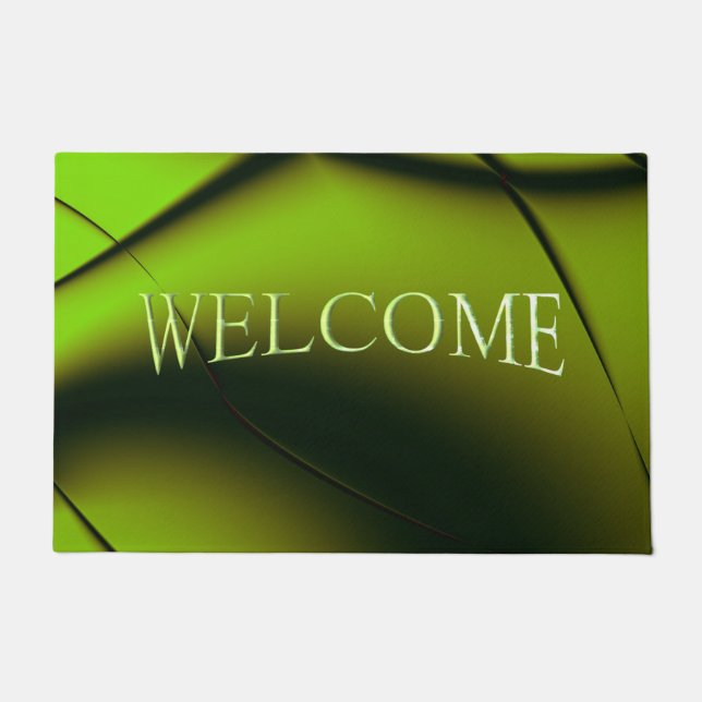 Elegant Green Fractal Design Welcome Mat (Front)