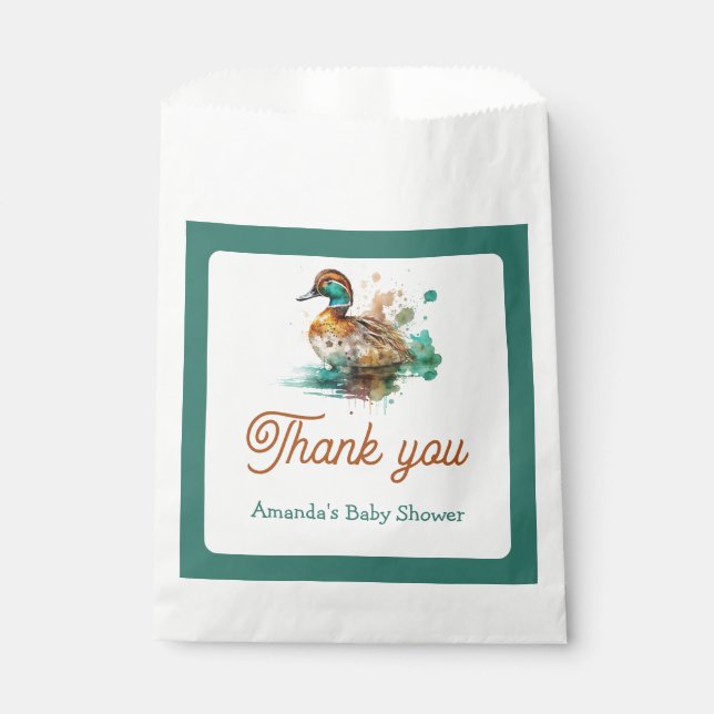 Elegant Green Framed Mallard Duck Baby Shower Favour Bag (Front)