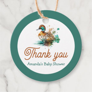 Elegant Green Framed Mallard Duck Baby Shower Favour Tags