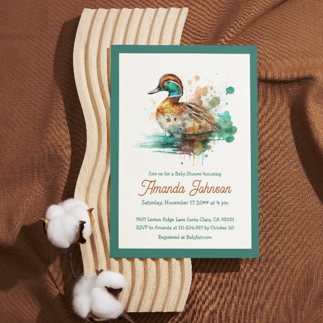 Elegant Green Framed Mallard Duck Baby Shower Invitation (Creator Uploaded)