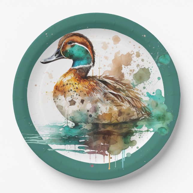 Elegant Green Framed Mallard Duck Baby Shower Paper Plate (Front)